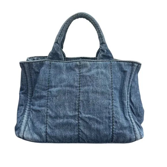 Prada Blue Denim Canapa PM Two Way Tote Bag with Dust Bag - Picture 3 of 11